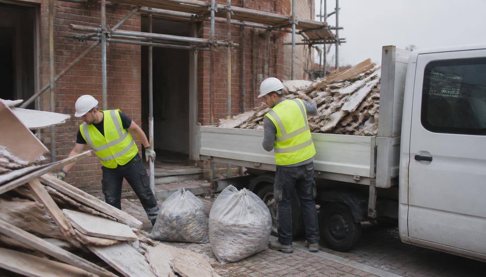 Hello Services crew loading building waste and rubble into the van — Hello Services team working in Hammersmith and Fulham