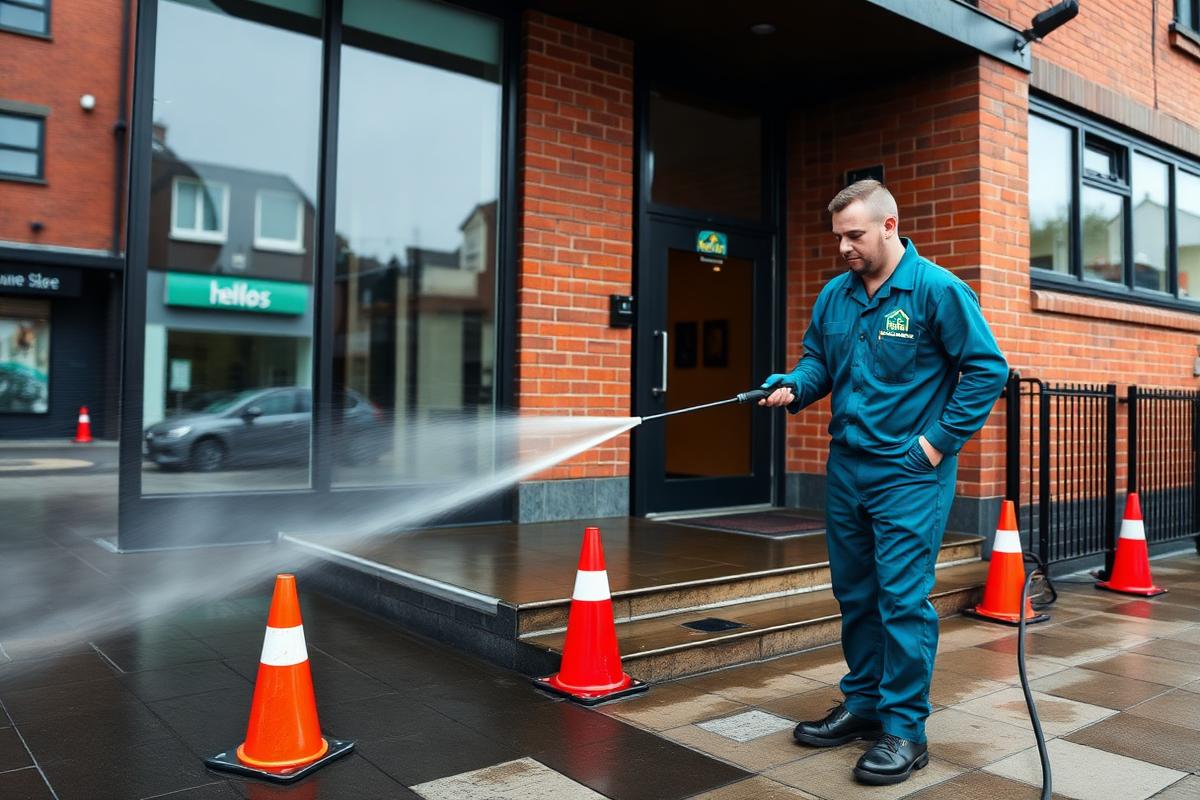 Commercial forecourt washed down out of trading hours — Jet washing by Hello Services