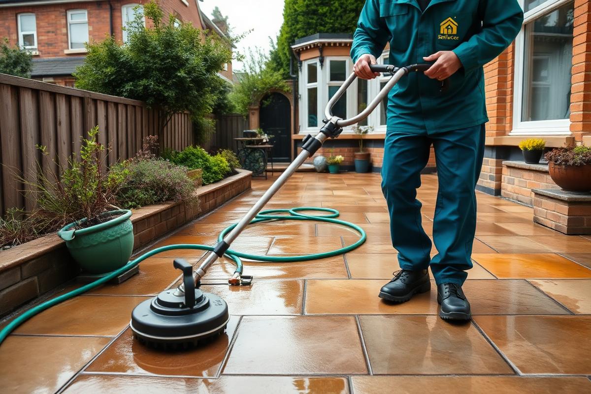 Patio slabs lifted back to their original colour — Jet washing by Hello Services