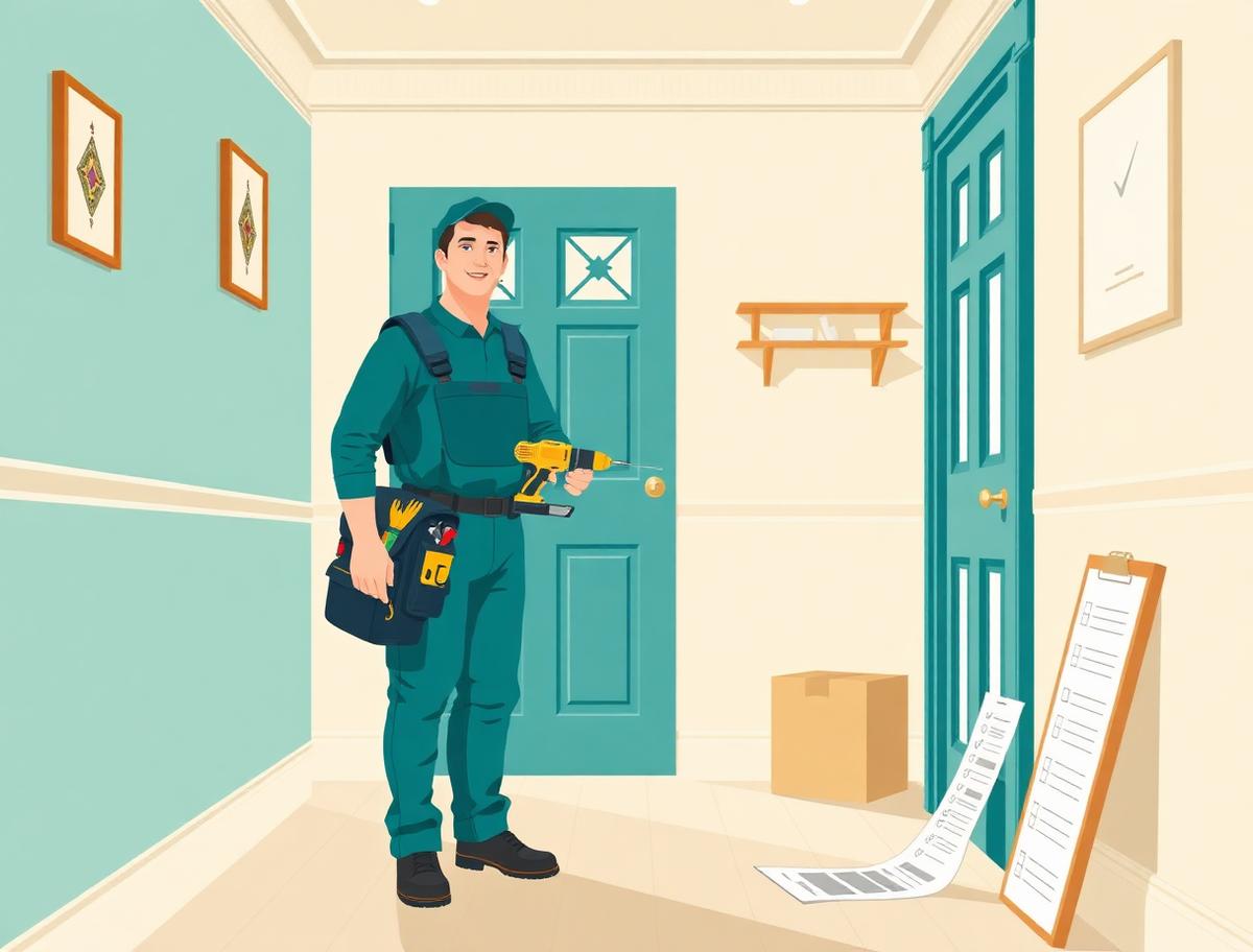 Illustration of a Hello Services handyman working through a job list in Croydon
