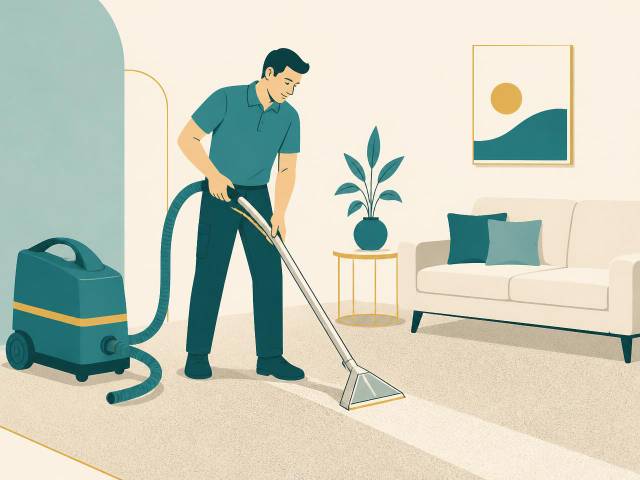 Hot-water extraction on a Greater Manchester living-room carpet — Carpet cleaning by Hello Services