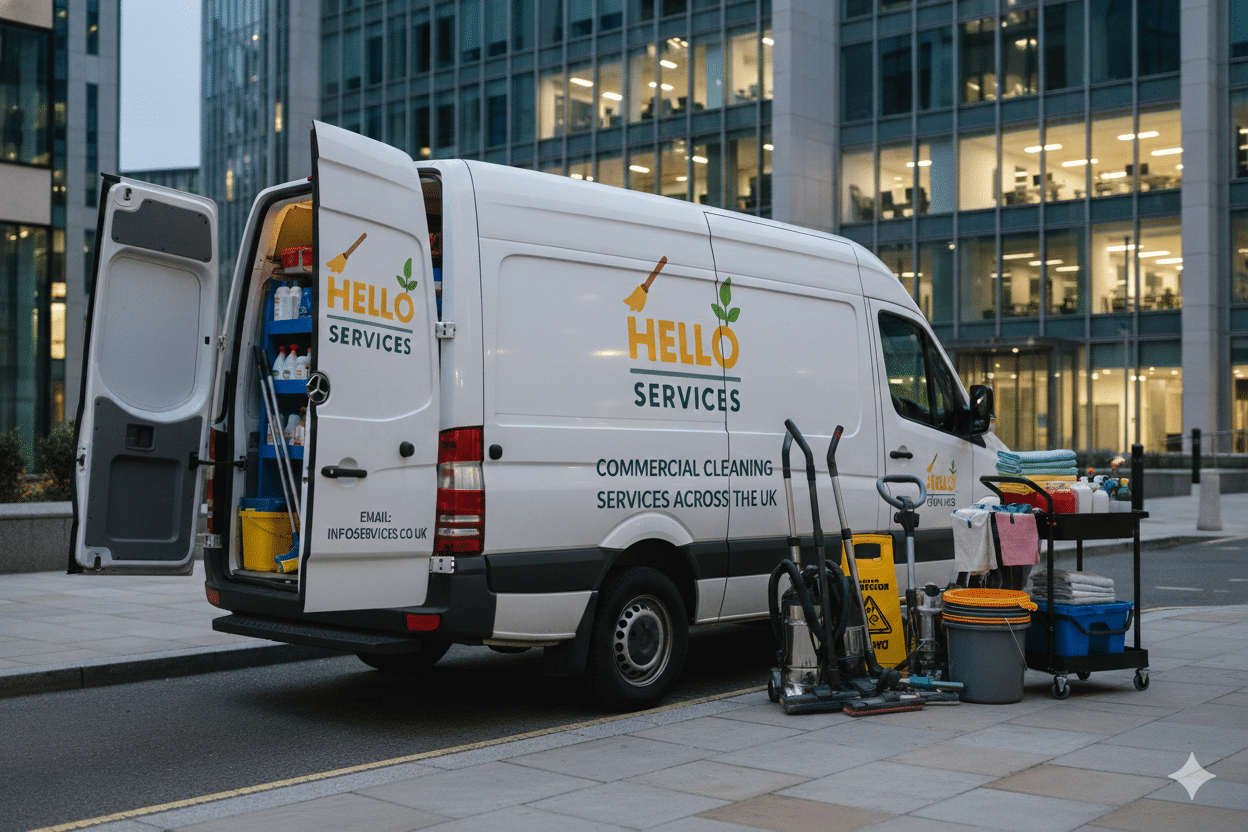 Commercial Cleaning — Home & Commercial Services — Hello Services team at work