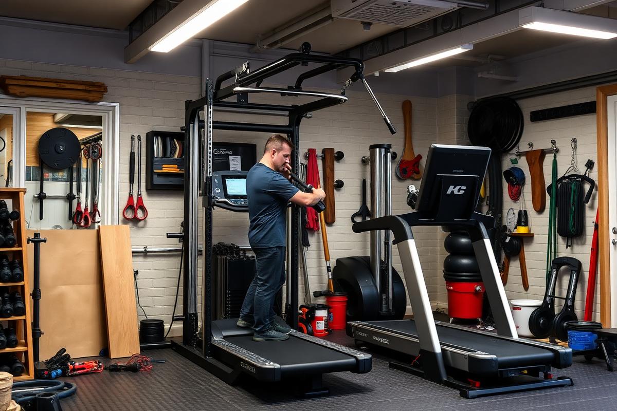 Hello Services cleaner carrying out gym equipment assembly in Bowdon, Trafford — typical local very large Victorian and Edwardian villas