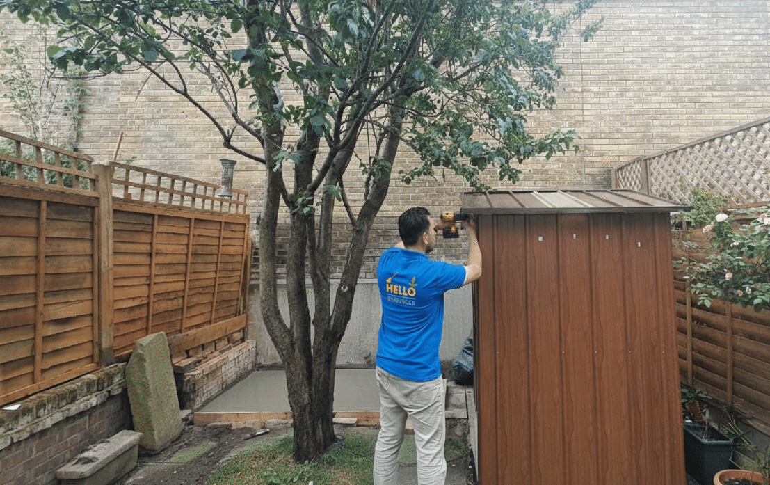 Shed assembly services — Home & Commercial Services — Hello Services team at work