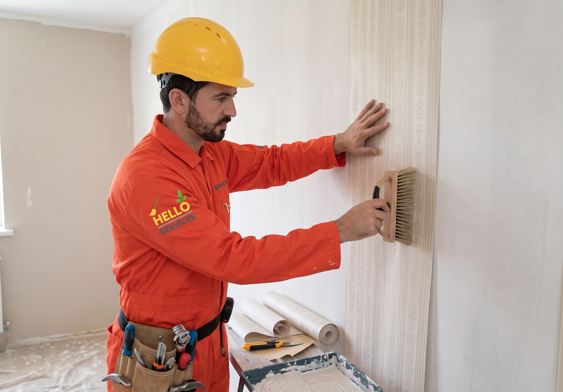 Wallpapering — Home & Commercial Services — Hello Services team at work