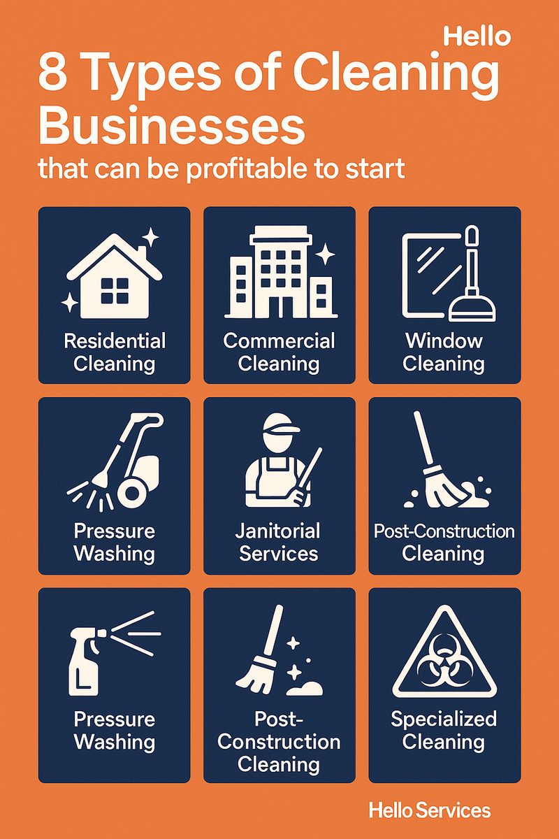 8 Types of Cleaning Businesses that can be profitable to start — Cleaning guide from Hello Services