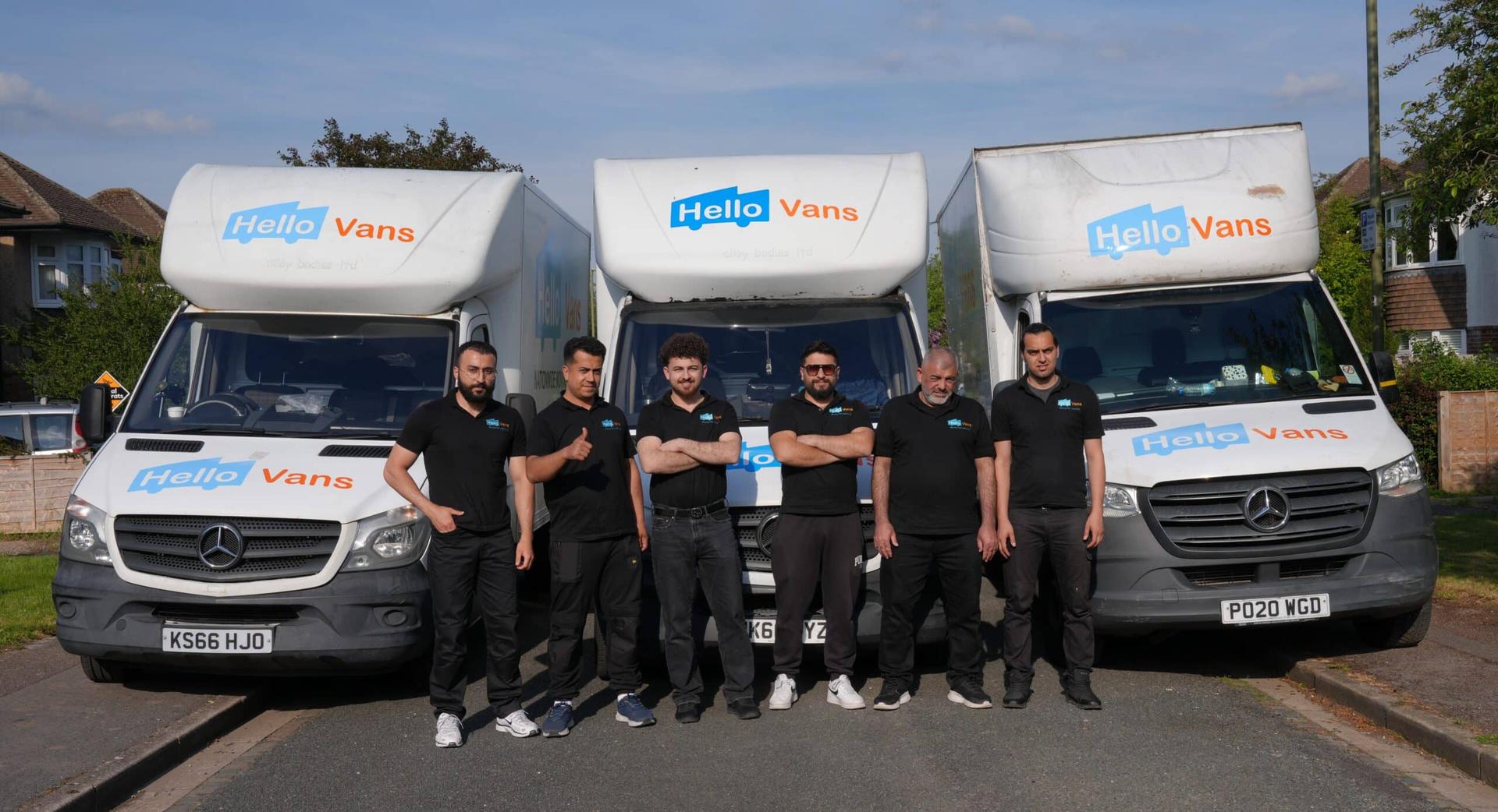 The Hello Services moving and packing team standing with their van before a London job